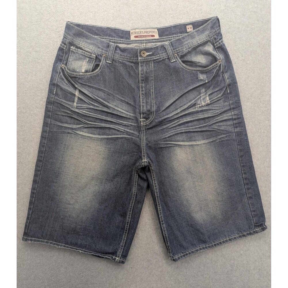 Member's Property Denim Shorts Mens 38 Blue Distressed Jean Zip Fly Casual